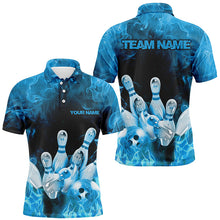 Load image into Gallery viewer, Custom Fire Strike Bowling Shirts For Men, Blue Flame Bowling League Shirts Bowling Team IPHW7119