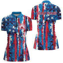 Load image into Gallery viewer, Watercolor Splatters American Flag Custom Patriotic Ladies Bowling Shirts, US Bowling Shirt IPHW7712