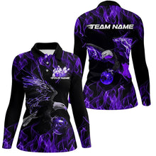 Load image into Gallery viewer, Purple Flame Eagle Custom Bowling Team Shirts For Women, Fire Bowling League Shirt IPHW7950