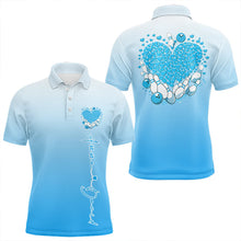 Load image into Gallery viewer, Custom Blue Bowling Heart Polo Shirts For Men, Valentine Bowling Couple Outfits IPHW8362