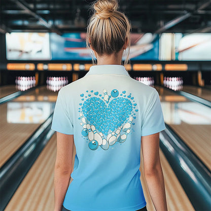 Custom Blue Bowling Heart Quarter-Zip Shirts For Women, Valentine Bowling Couple Outfits IPHW8362