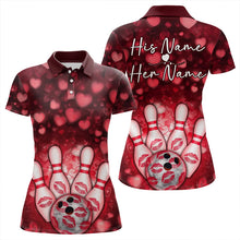 Load image into Gallery viewer, Black And Red Heart Custom Valentines Bowling Polo Shirt For Women, Bowling Couple Outfit IPHW8364