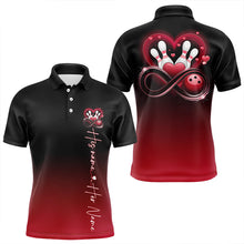 Load image into Gallery viewer, Black And Red Custom Valentines Bowling Polo Shirts For Men, Infinity Love Couple Shirt IPHW8370