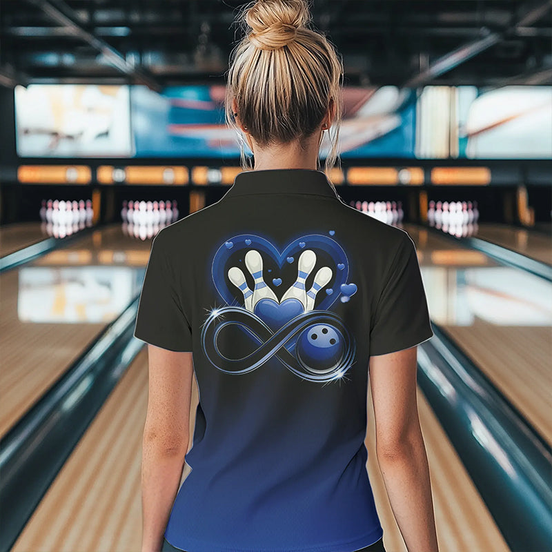 Black And Blue Custom Valentines Bowling Quarter-Zip Shirts For Women, Bowling Couple Shirt IPHW8371