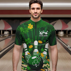 Custom Green St Patrick'S Day Bowling Quarter-Zip Shirts For Men, Celtic Team Bowling Outfits IPHW8375