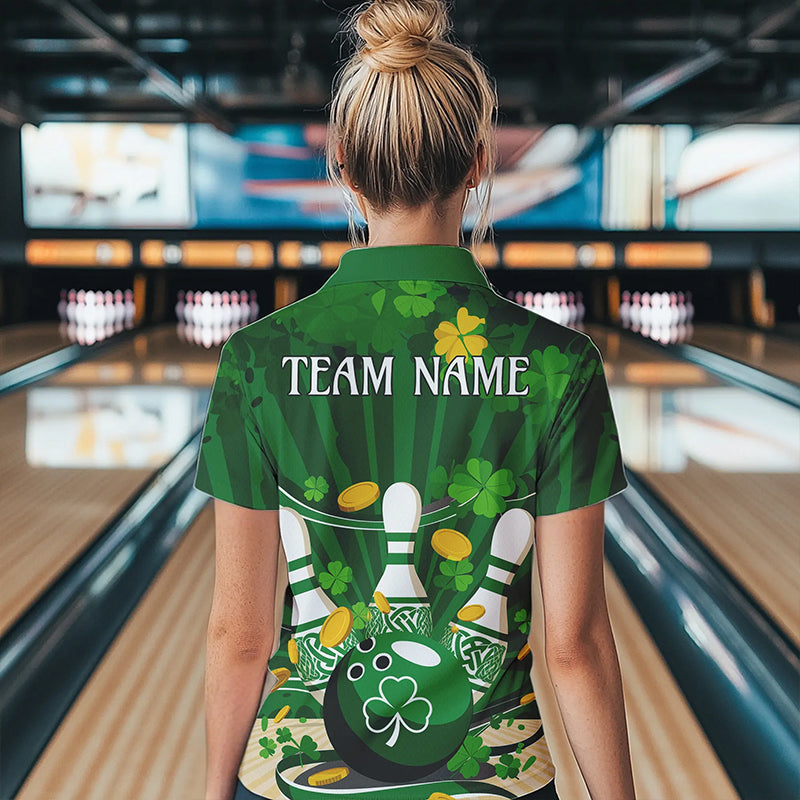 Custom Green St Patrick'S Day Womens Bowling Quarter-Zip Shirts, Celtic Team Bowling Outfit IPHW8375