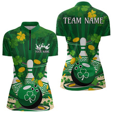 Load image into Gallery viewer, Custom Green St Patrick&#39;S Day Womens Bowling Quarter-Zip Shirts, Celtic Team Bowling Outfit IPHW8375