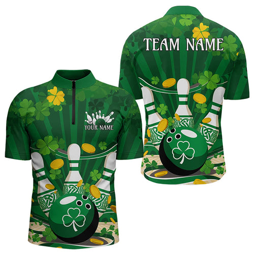 Custom Green St Patrick'S Day Bowling Quarter-Zip Shirts For Men, Celtic Team Bowling Outfits IPHW8375