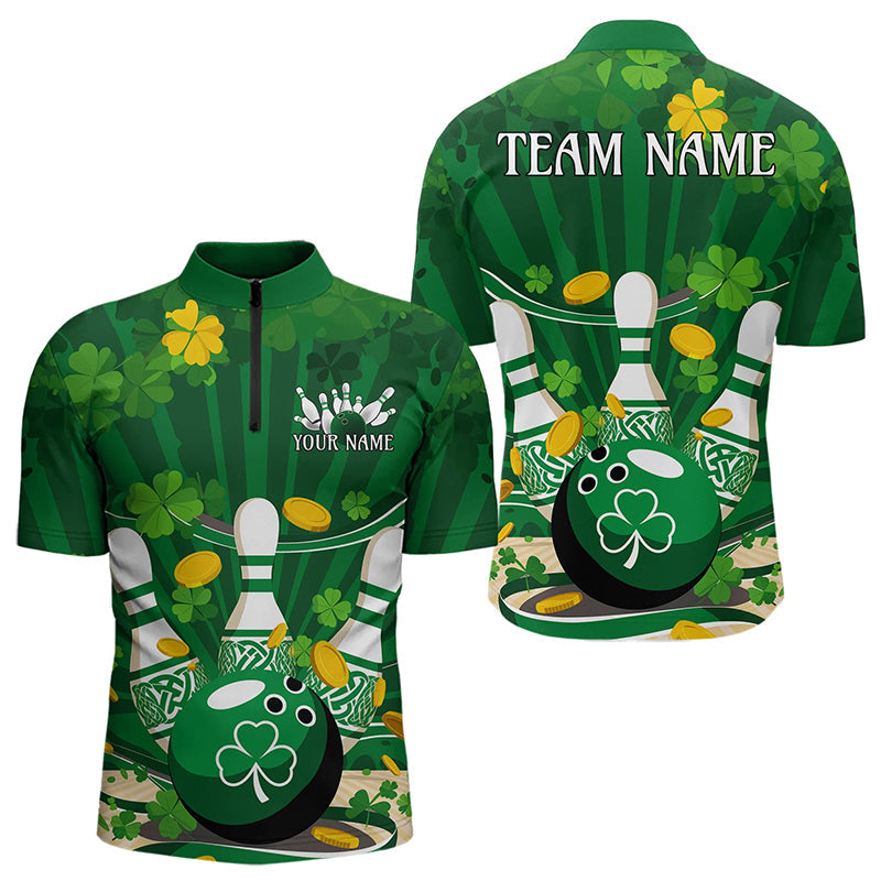 Custom Green St Patrick'S Day Bowling Quarter-Zip Shirts For Men, Celtic Team Bowling Outfits IPHW8375