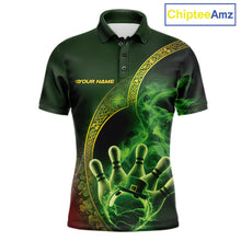 Load image into Gallery viewer, Custom Green And Gold Celtic St Patricks Day Bowling Team Shirt, Green Smoke Shamrock Bowling Outfit IPHW10445