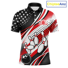 Load image into Gallery viewer, Custom Black And Red American Flag Patriotic Bowling Shirts, US Flag Bowling League Shirt Bowlers Outfit IPHW10448