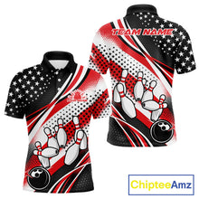 Load image into Gallery viewer, Custom Black And Red American Flag Patriotic Bowling Shirts, US Flag Bowling League Shirt Bowlers Outfit IPHW10448