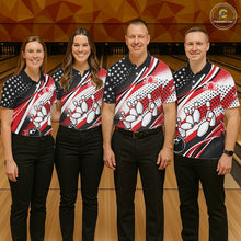 Load image into Gallery viewer, Custom Black And Red American Flag Patriotic Bowling Shirts, US Flag Bowling League Shirt Bowlers Outfit IPHW10448
