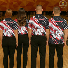 Load image into Gallery viewer, Custom Black And Red American Flag Patriotic Bowling Shirts, US Flag Bowling League Shirt Bowlers Outfit IPHW10448