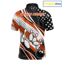 Load image into Gallery viewer, Custom Black And Orange American Flag Patriotic Bowling Shirts, US Flag Bowling League Shirt Bowlers Outfit IPHW10449