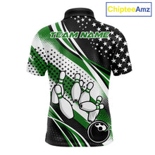 Load image into Gallery viewer, Custom Black And Green American Flag Patriotic Bowling Shirts, US Flag Bowling League Shirt Bowlers Outfit IPHW10450