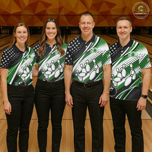 Load image into Gallery viewer, Custom Black And Green American Flag Patriotic Bowling Shirts, US Flag Bowling League Shirt Bowlers Outfit IPHW10450