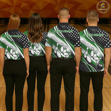 Load image into Gallery viewer, Custom Black And Green American Flag Patriotic Bowling Shirts, US Flag Bowling League Shirt Bowlers Outfit IPHW10450