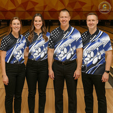 Load image into Gallery viewer, Custom Black And Blue American Flag Patriotic Bowling Shirts, US Flag Bowling League Shirt Bowlers Outfit IPHW10451