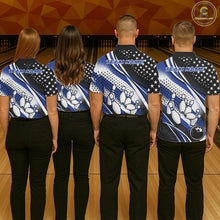 Load image into Gallery viewer, Custom Black And Blue American Flag Patriotic Bowling Shirts, US Flag Bowling League Shirt Bowlers Outfit IPHW10451