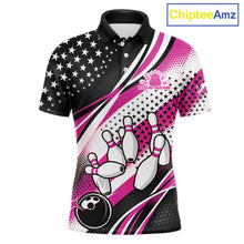 Load image into Gallery viewer, Custom Black And Pink American Flag Patriotic Bowling Shirts, US Flag Bowling League Shirt Bowlers Outfit IPHW10452