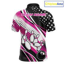 Load image into Gallery viewer, Custom Black And Pink American Flag Patriotic Bowling Shirts, US Flag Bowling League Shirt Bowlers Outfit IPHW10452