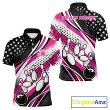 Load image into Gallery viewer, Custom Black And Pink American Flag Patriotic Bowling Shirts, US Flag Bowling League Shirt Bowlers Outfit IPHW10452