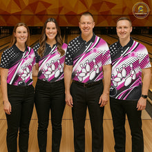Load image into Gallery viewer, Custom Black And Pink American Flag Patriotic Bowling Shirts, US Flag Bowling League Shirt Bowlers Outfit IPHW10452