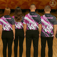 Load image into Gallery viewer, Custom Black And Pink American Flag Patriotic Bowling Shirts, US Flag Bowling League Shirt Bowlers Outfit IPHW10452