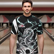 Load image into Gallery viewer, Custom Black And Blue Thunder Lightning Dragon Bowling Team Quarter-Zip Shirts For Men IPHW8557