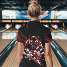 Load image into Gallery viewer, Custom Black And Red Panther Bowling Polo Shirts For Women, Bowling Team Uniform IPHW8564