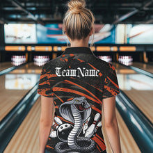 Load image into Gallery viewer, Custom Black And Orange Cobra Snake Bowling Womens Quarter-Zip Shirt, Bowling League Shirts IPHW8567