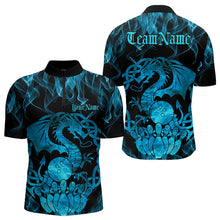 Load image into Gallery viewer, Custom Blue Fire Flame Viking Dragon Bowling Quarter-Zip Team Shirts For Men, Celtic Bowling Shirt IPHW8874