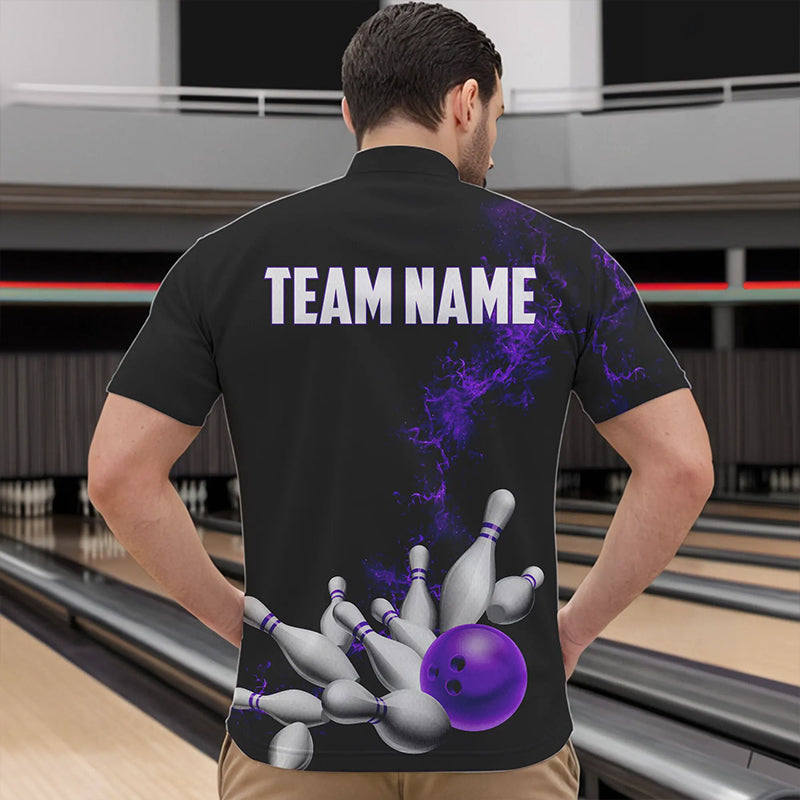 Custom Purple Strike Bowling Quarter-Zip Shirts For Men Bowling Team Jerseys Bowling League Shirts IPHW8879