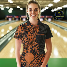 Load image into Gallery viewer, Custom Black And Orange Maori Style Koru Spiral Tribal Women Bowling Polo Team Shirt IPHW10958