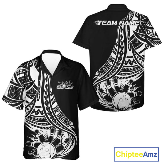 Custom Black And White Maori Style Koru Spiral Tribal Men And Women Bowling Hawaiian Team Shirt IPHW10960