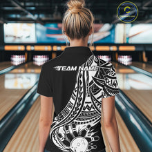 Load image into Gallery viewer, Custom Black And White Maori Style Koru Spiral Tribal Women Bowling Quarter-Zip Shirt IPHW10960