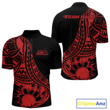 Load image into Gallery viewer, Custom Black And Red Maori Style Koru Spiral Tribal Men Bowling Quarter-Zip Team Shirt IPHW10961