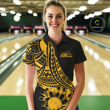 Load image into Gallery viewer, Custom Black And Yellow Maori Style Koru Spiral Tribal Women Bowling Polo Team Shirt IPHW10963
