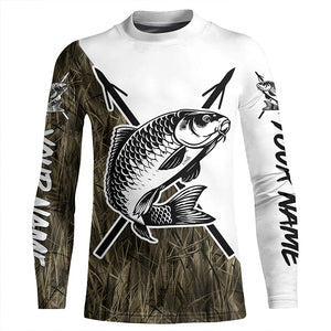 Carp Fish Bowfishing Shirts, Custom Carp Bow Fishing Long Sleeve Tournament Shirts | Grass Camo IPHW6395
