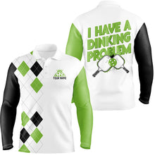 Load image into Gallery viewer, Custom Green Argyle Pattern Funny Pickleball Shirts For Men Sayings "I Have Dinking Problem" IPHW6934
