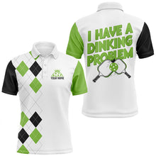 Load image into Gallery viewer, Custom Green Argyle Pattern Funny Pickleball Shirts For Men Sayings "I Have Dinking Problem" IPHW6934