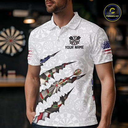 Custom Patriotic Dartboard Dart Men Polo Shirt, Dart League Shirt IPHW11636