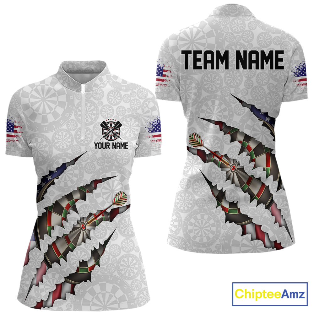 Custom Patriotic Dartboard Dart Women Quarter-Zip Shirt, Dart League Shirt IPHW11636