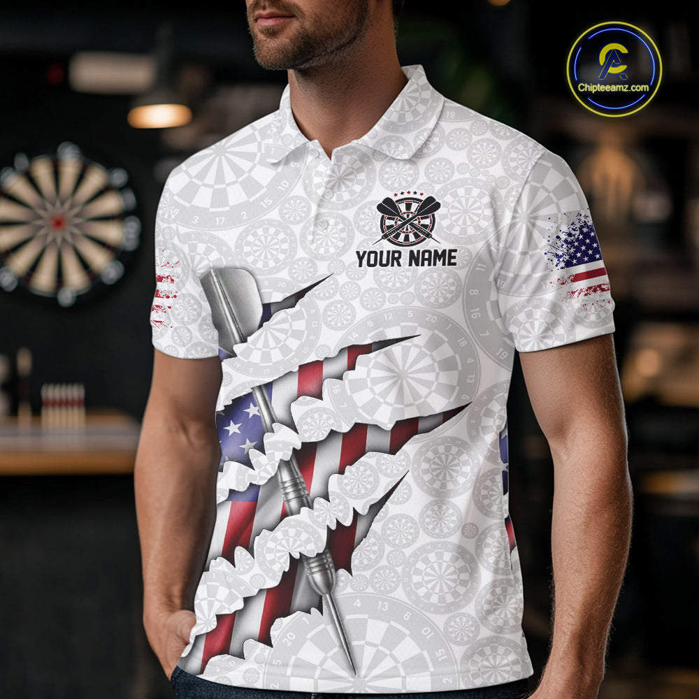 Custom Patriotic Dartboard Dart Men Polo Shirt With Silver Dart Steel, Dart League Shirt IPHW11637