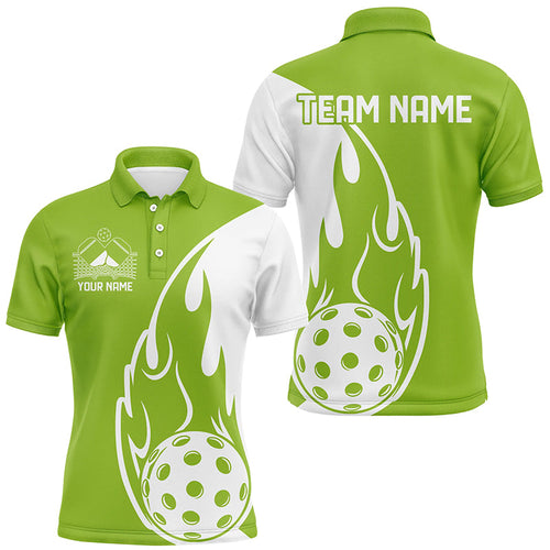 Custom Green Flame Pickleball Shirts For Men, Pickleball Team Uniform Men'S Outfit IPHW7453