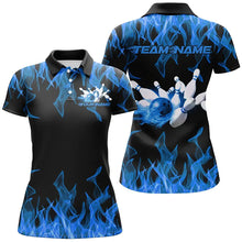 Load image into Gallery viewer, Black And Blue Vibrant Flame Custom Men&#39;s Bowling Team Uniform, Bowling Tournament Shirts IPHW7715