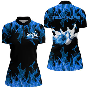 Black And Blue Vibrant Flame Custom Men's Bowling Team Uniform, Bowling Tournament Shirts IPHW7715