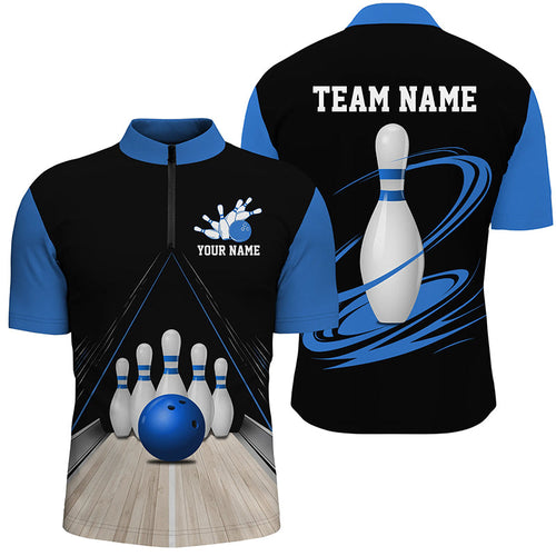 Classic Black And Blue Custom Bowling Shirts For Men, Bowling Lane Vintage Bowling Team Shirt IPHW7719