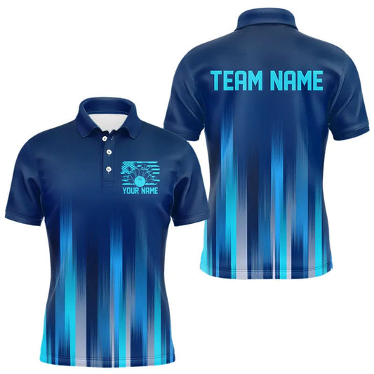 Custom Blue US Bowling Polo Shirts For Men, Bowling Team Shirts, Bowling Jeyseys With Name IPHW8143